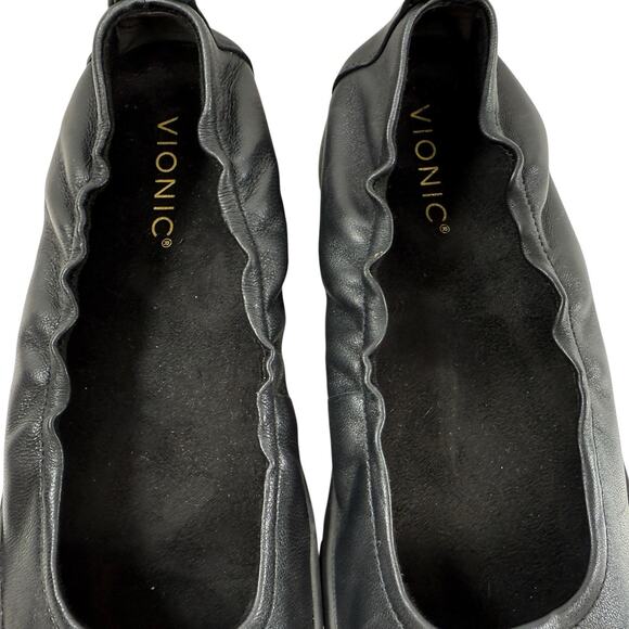 Vionic Uptown Ballet Flat Women Size 9 Black Leather Comfort Slip On Shoe - Picture 4 of 11